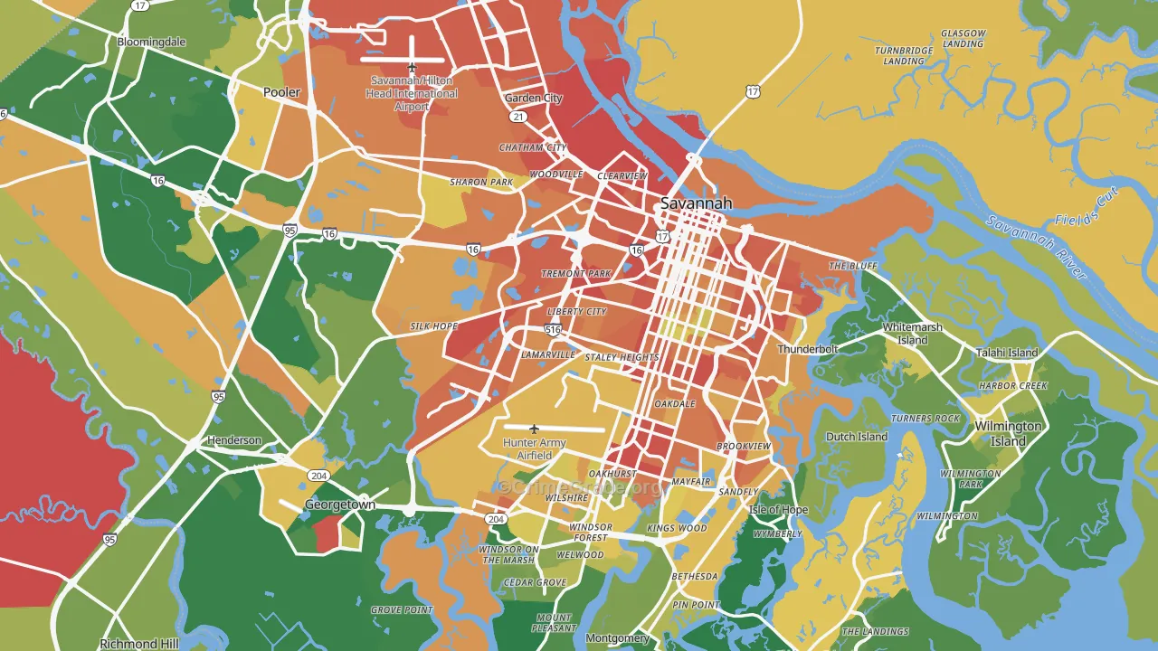 Chatham County, GA Map of Assault Rates
