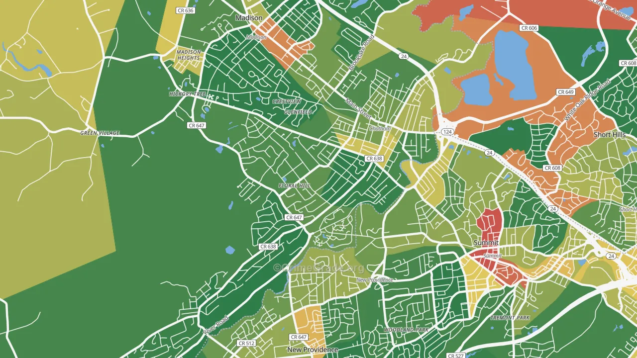 Chatham, NJ Map of Assault Rates