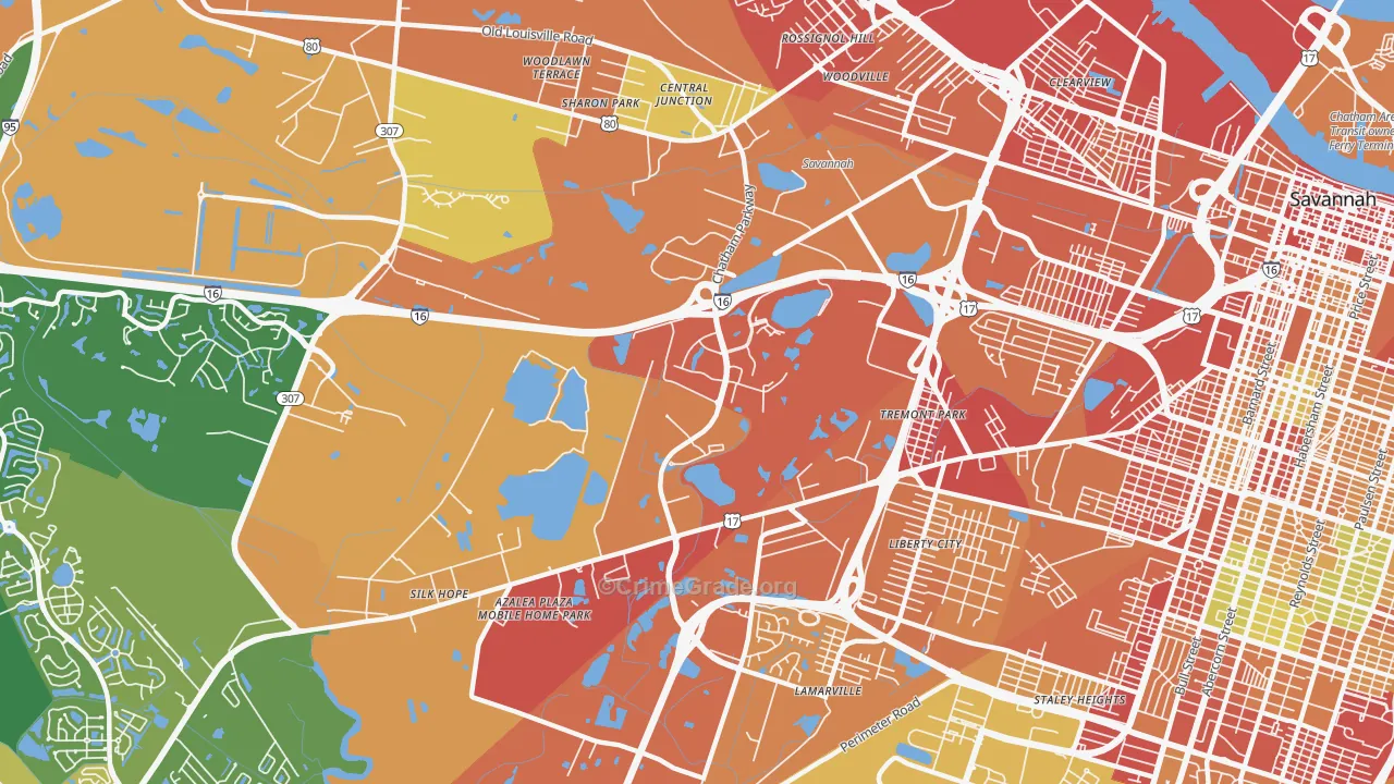 Chatham Parkway, Savannah, GA Map of Assault Rates