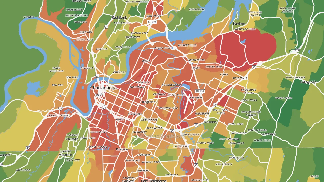 Chattanooga, TN Map of Assault Rates