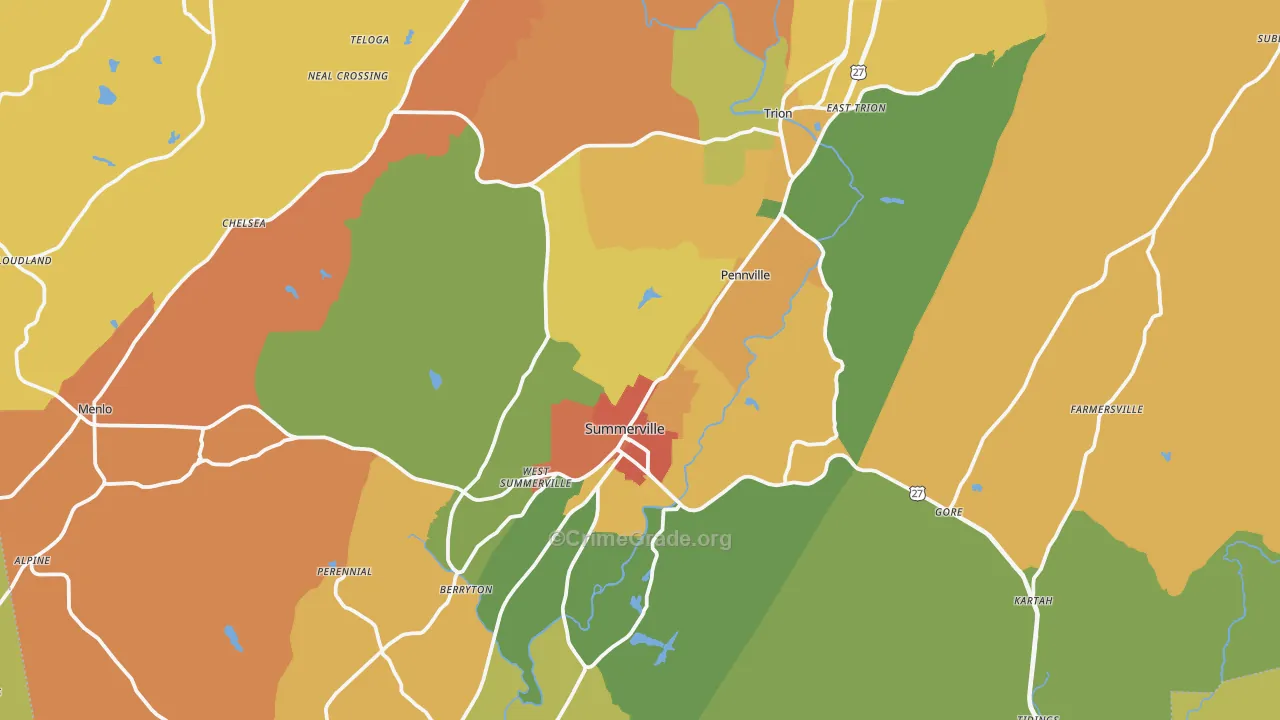 Chattooga County, GA Map of Assault Rates