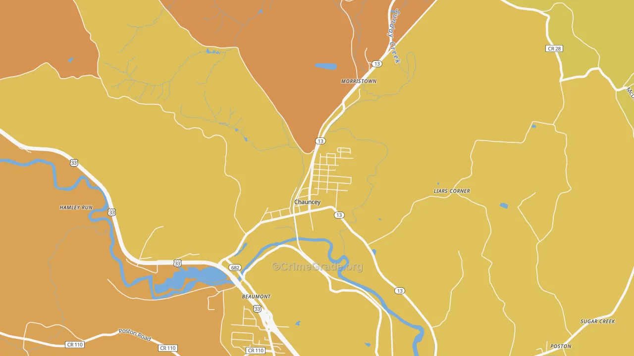 Chauncey, OH Map of Assault Rates