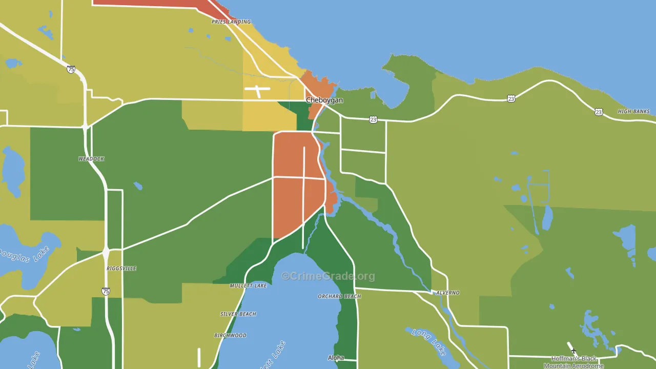 Cheboygan, MI Map of Assault Rates