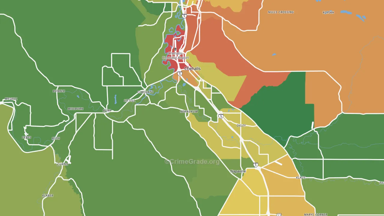 Chehalis, WA Map of Assault Rates