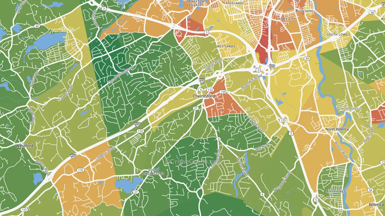 Chelmsford, MA Map of Assault Rates
