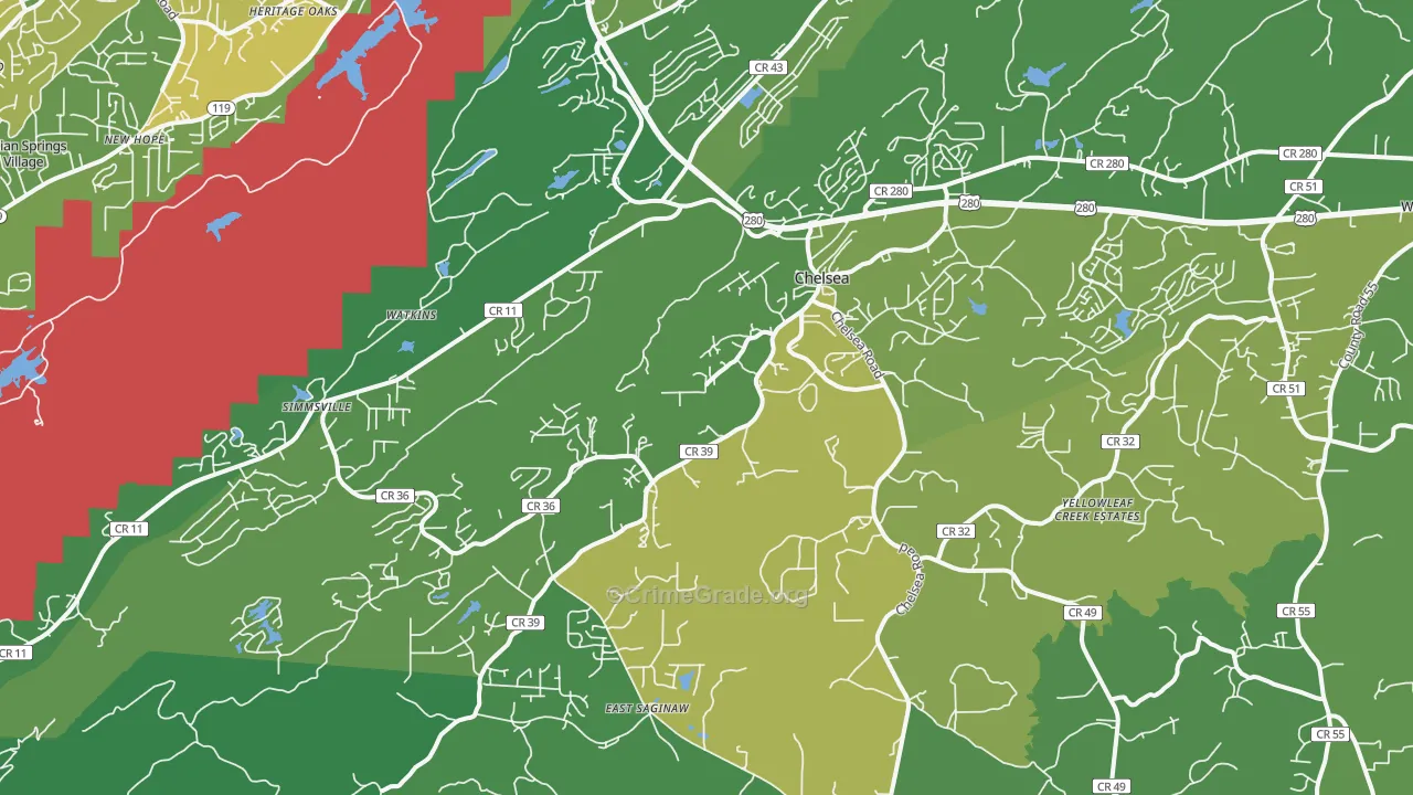 Chelsea, AL Map of Assault Rates