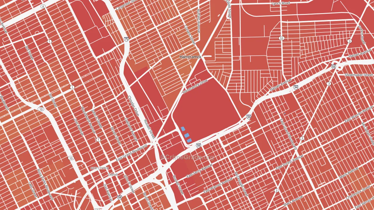 Chene, Detroit, MI Map of Assault Rates