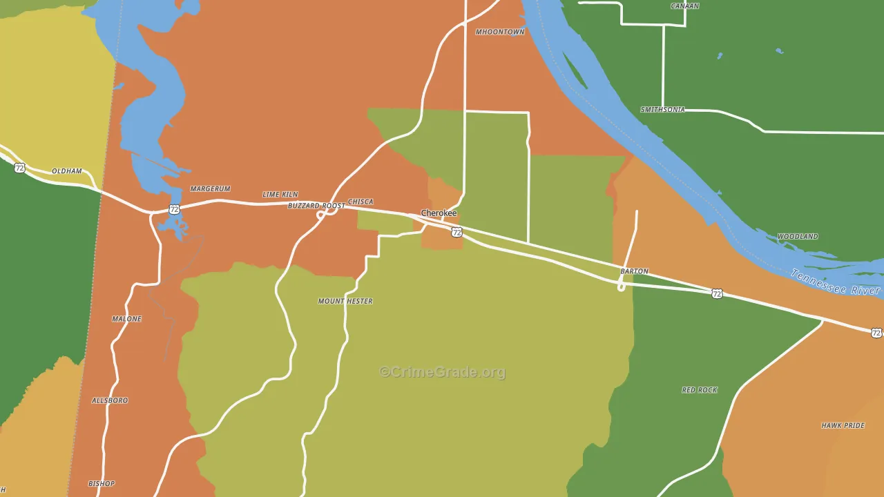 Cherokee, AL Map of Assault Rates