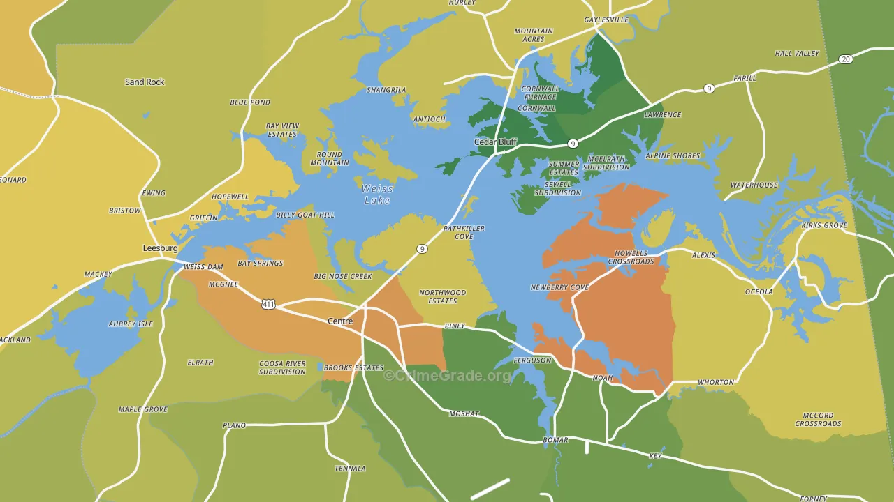 Cherokee County, AL Map of Assault Rates