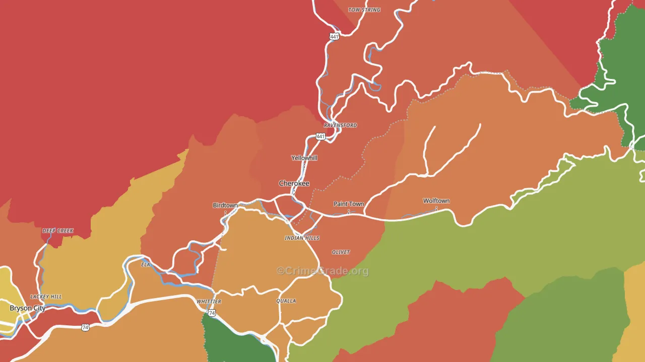 Cherokee, NC Map of Assault Rates
