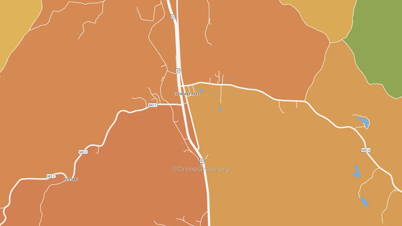 Cherokee Pass, MO Map of Assault Rates