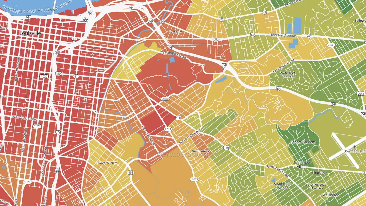 Cherokee Triangle, Louisville, KY Map of Assault Rates