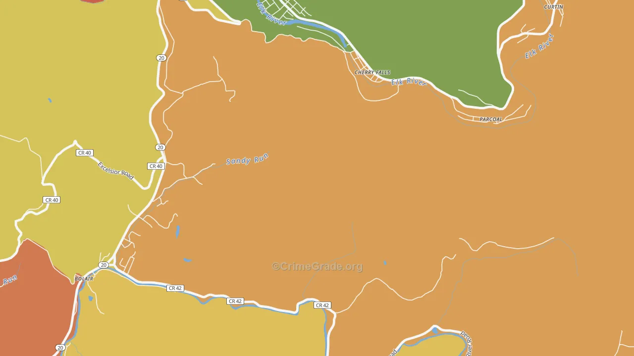 Cherry Falls, WV Map of Assault Rates