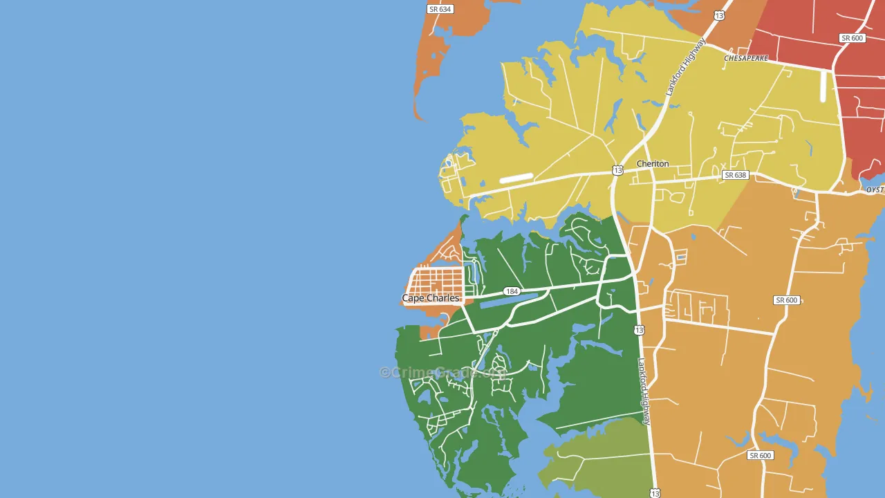 Cherrystone, VA Map of Assault Rates