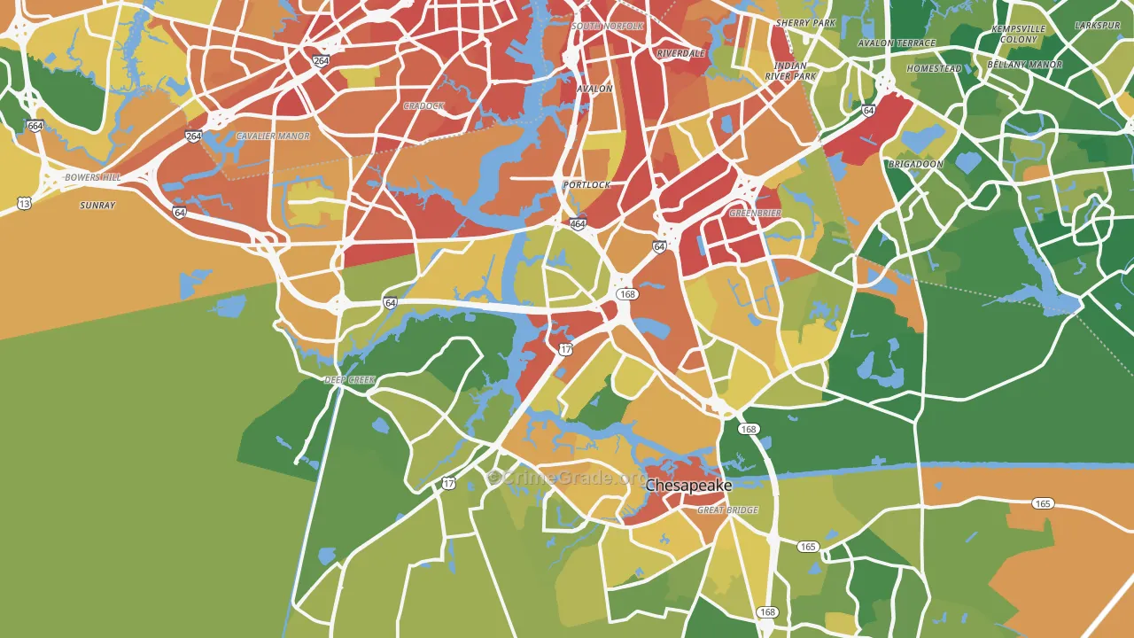 Chesapeake City, VA Map of Assault Rates