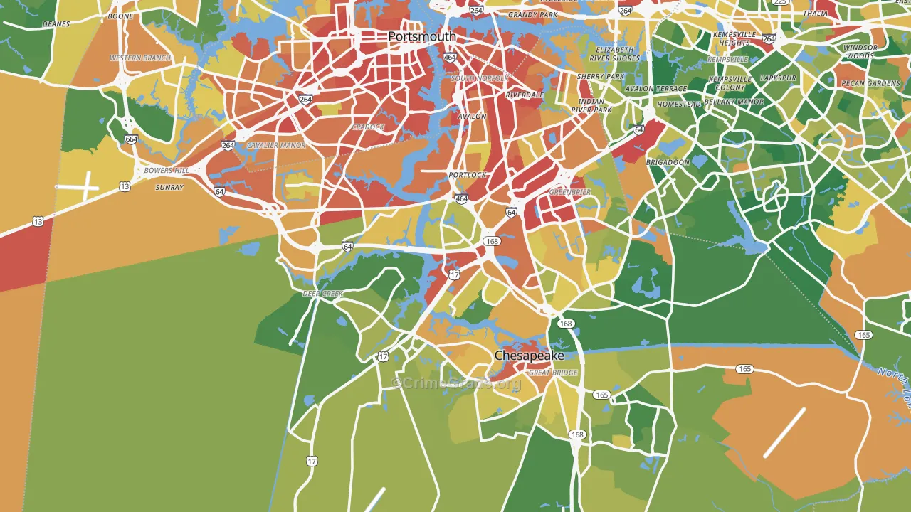 Chesapeake, VA Map of Assault Rates