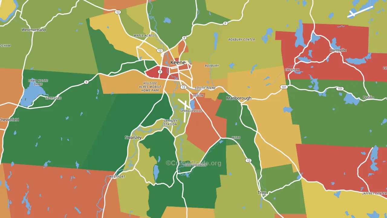 Cheshire County, NH Map of Assault Rates