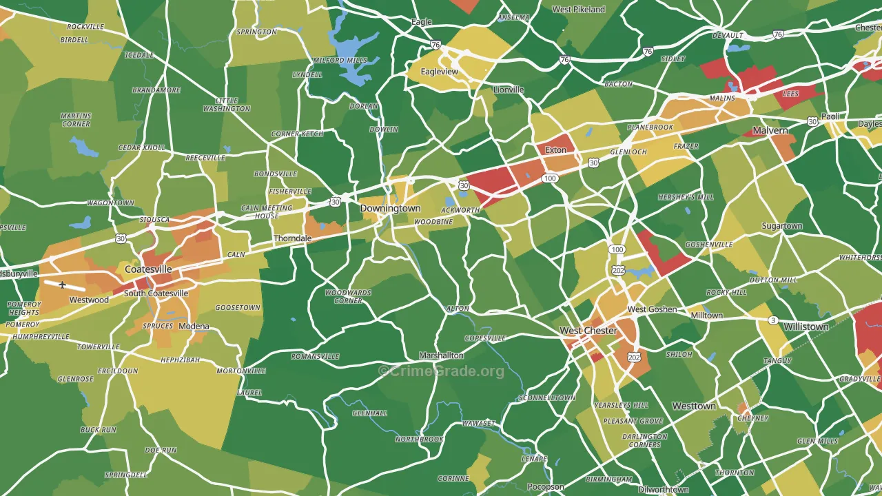 Chester County, PA Map of Assault Rates