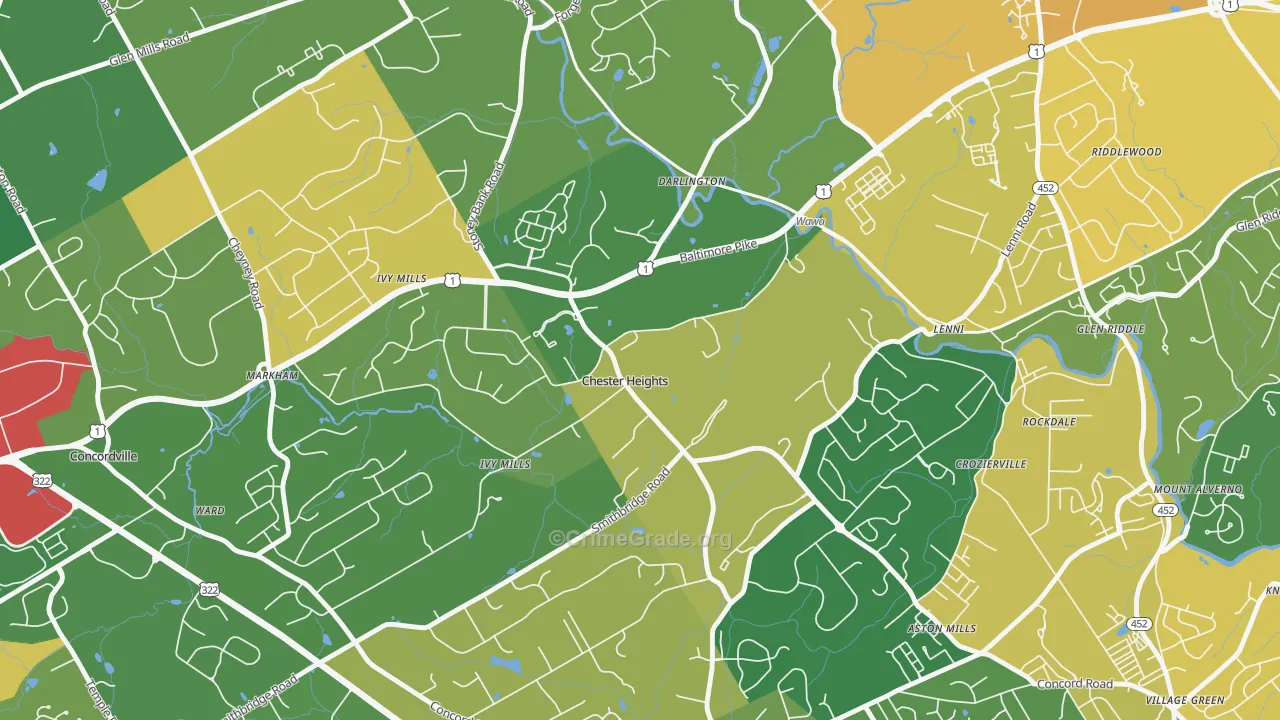 Chester Heights, PA Map of Assault Rates