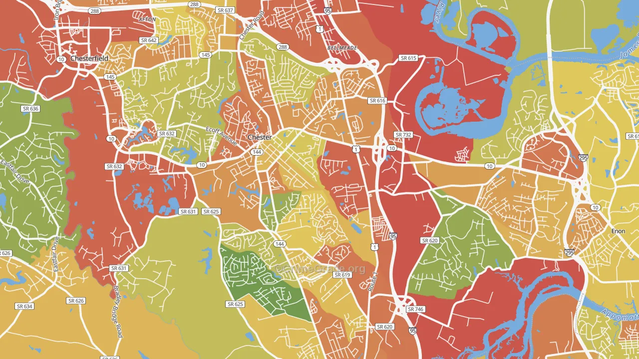 Chester, VA Map of Assault Rates