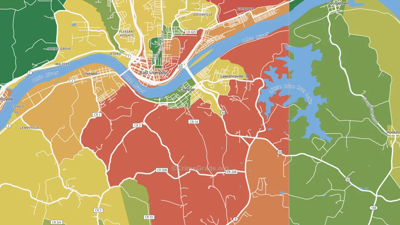 Chester, WV Map of Assault Rates