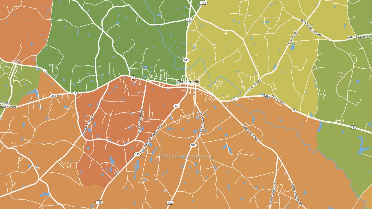 Chesterfield, SC Map of Assault Rates