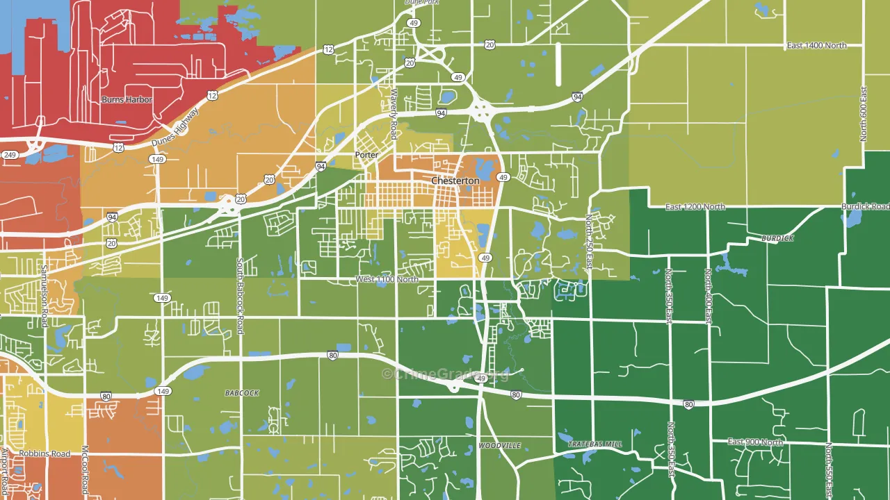Chesterton, IN Map of Assault Rates