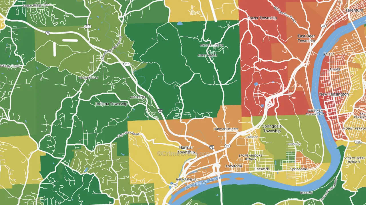Cheswick, PA Map of Assault Rates
