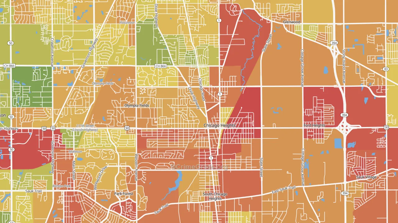 Chicago Heights, IL Map of Assault Rates
