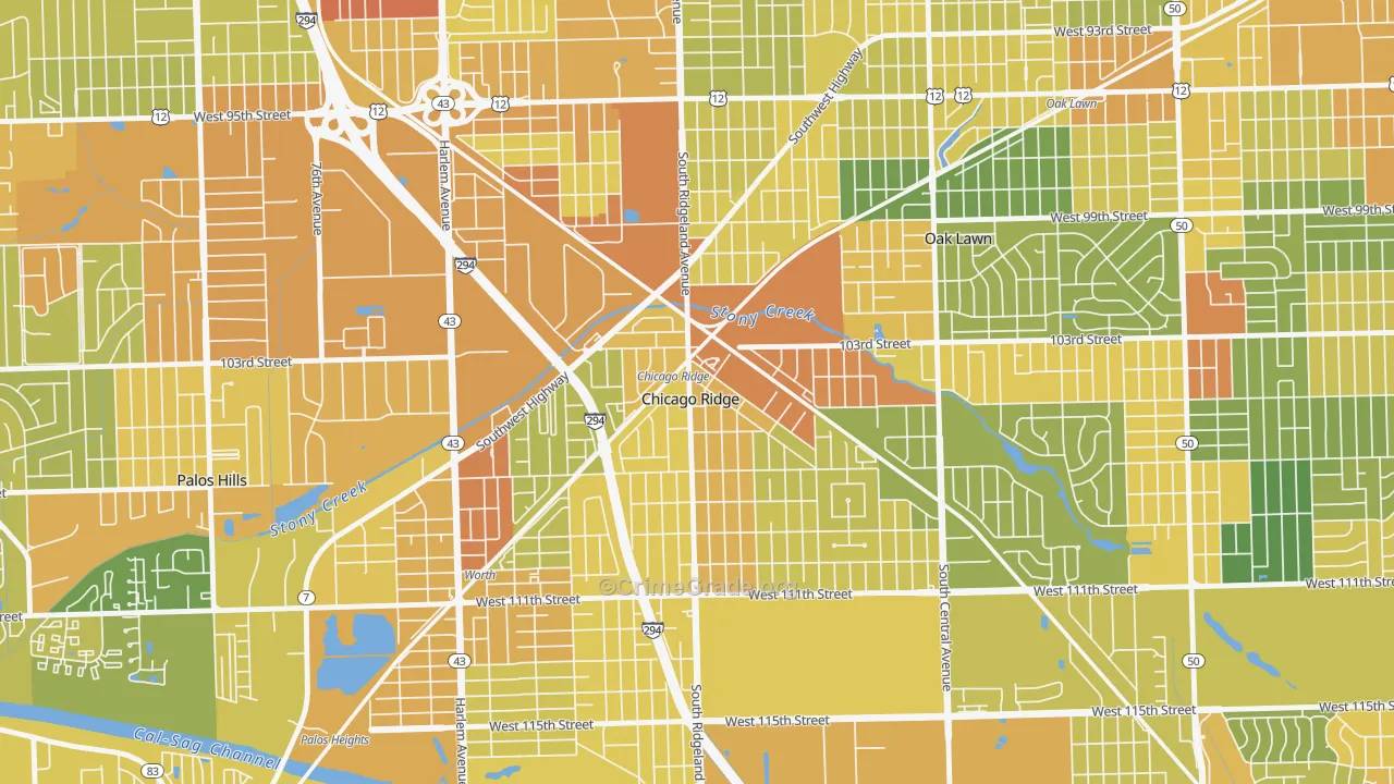 Chicago Ridge, IL Map of Assault Rates