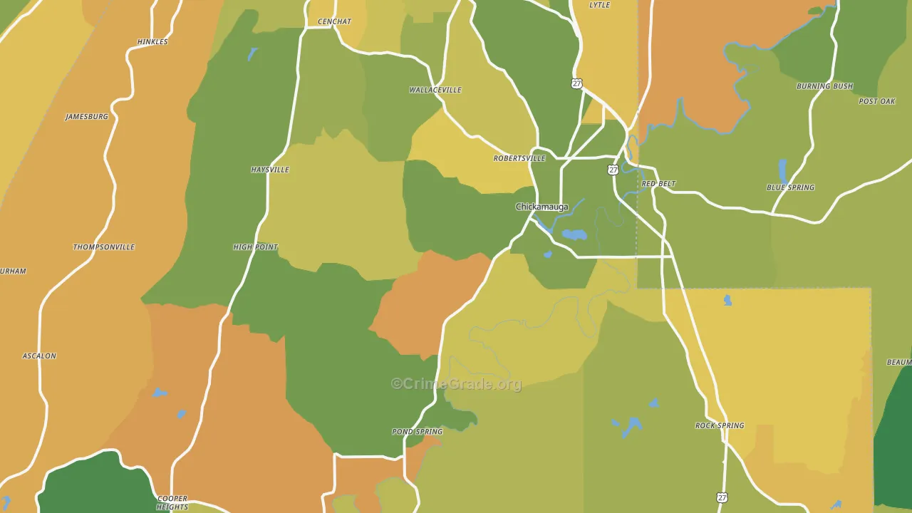 Chickamauga, GA Map of Assault Rates