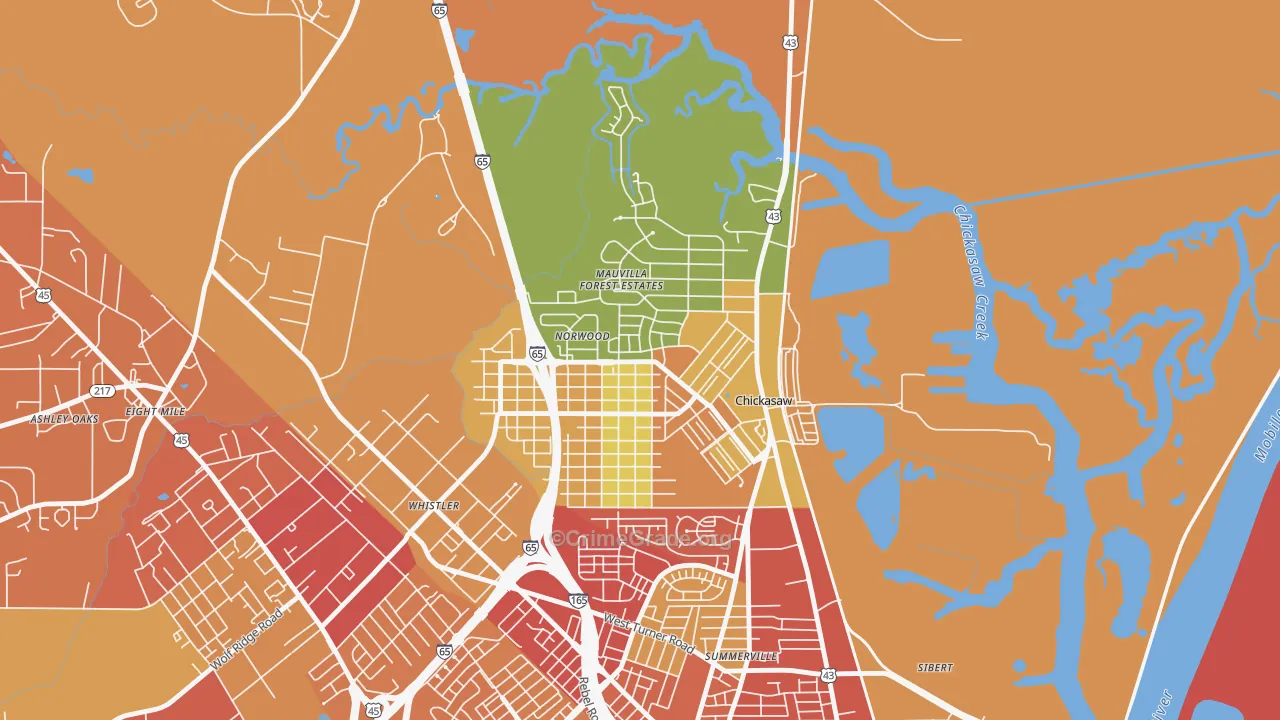 Chickasaw, AL Map of Assault Rates