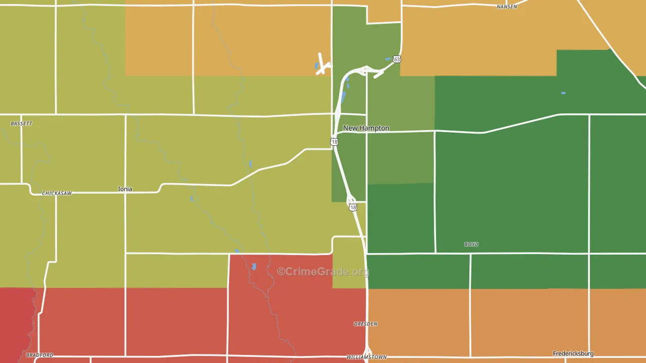 Chickasaw County, IA Map of Assault Rates