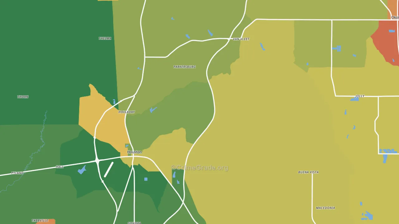 Chickasaw County, MS Map of Assault Rates