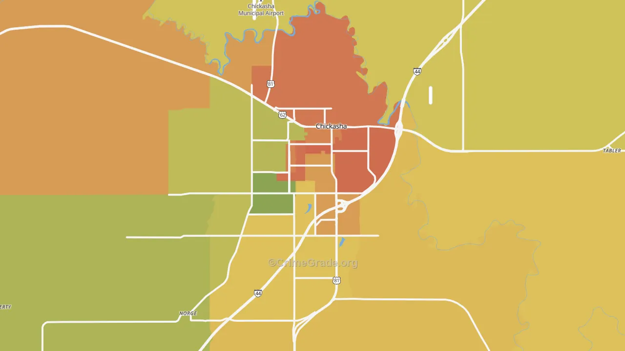 Chickasha, OK Map of Assault Rates