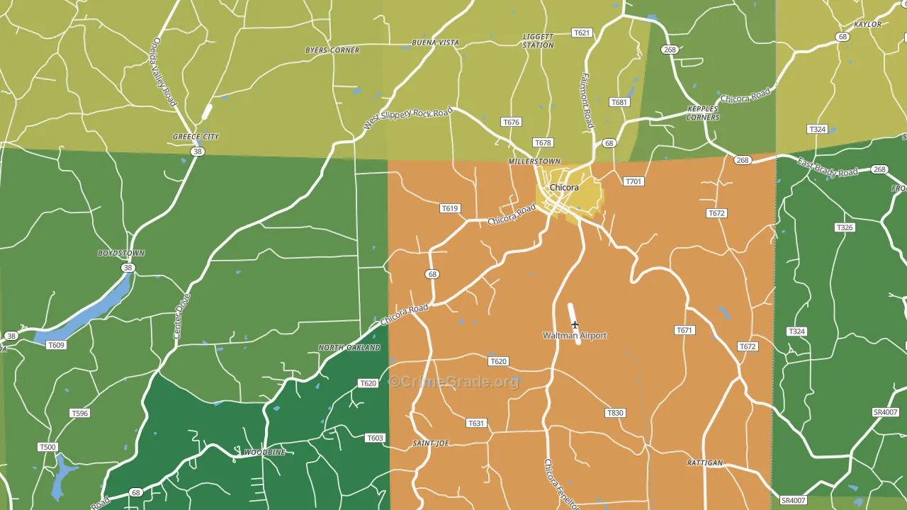 Chicora, PA Map of Assault Rates
