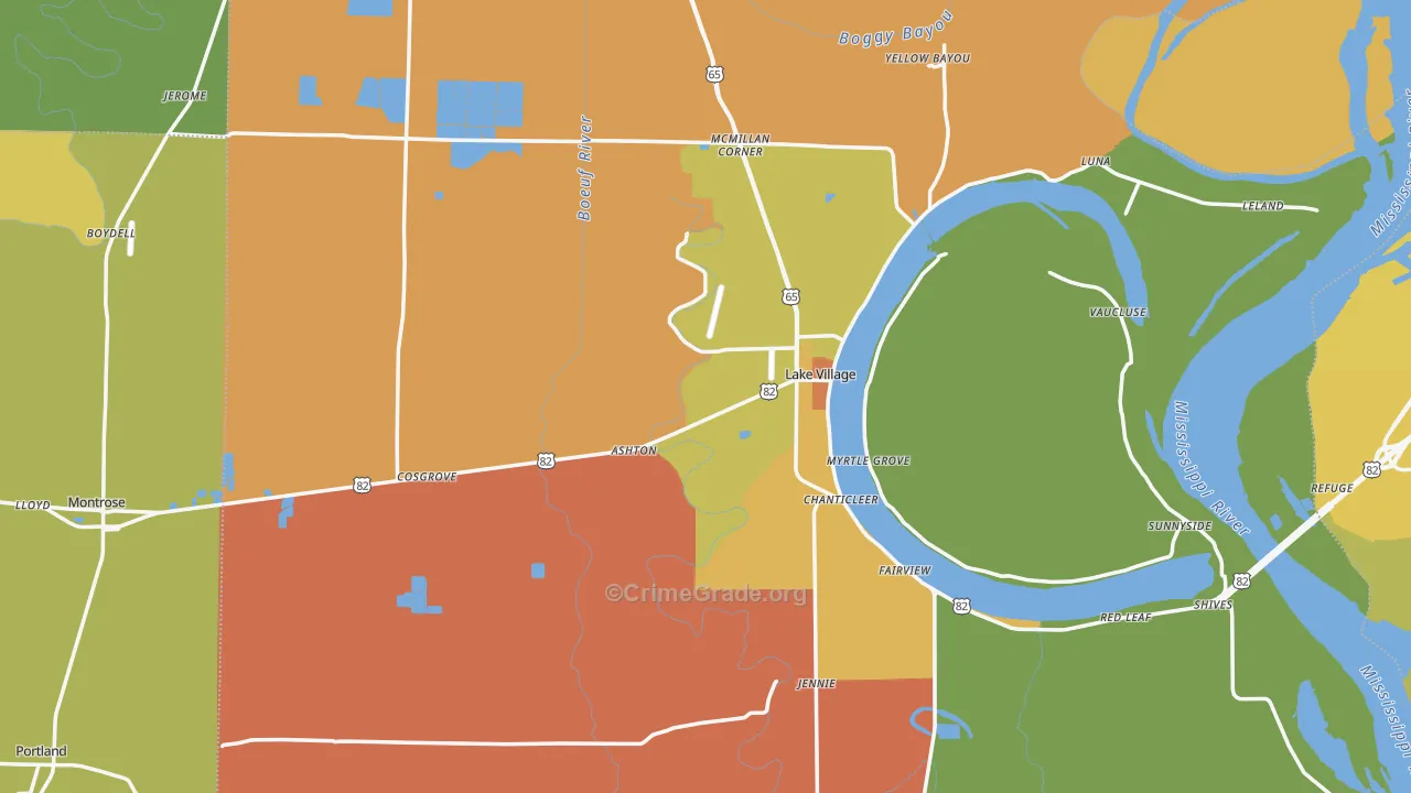 Chicot County, AR Map of Assault Rates