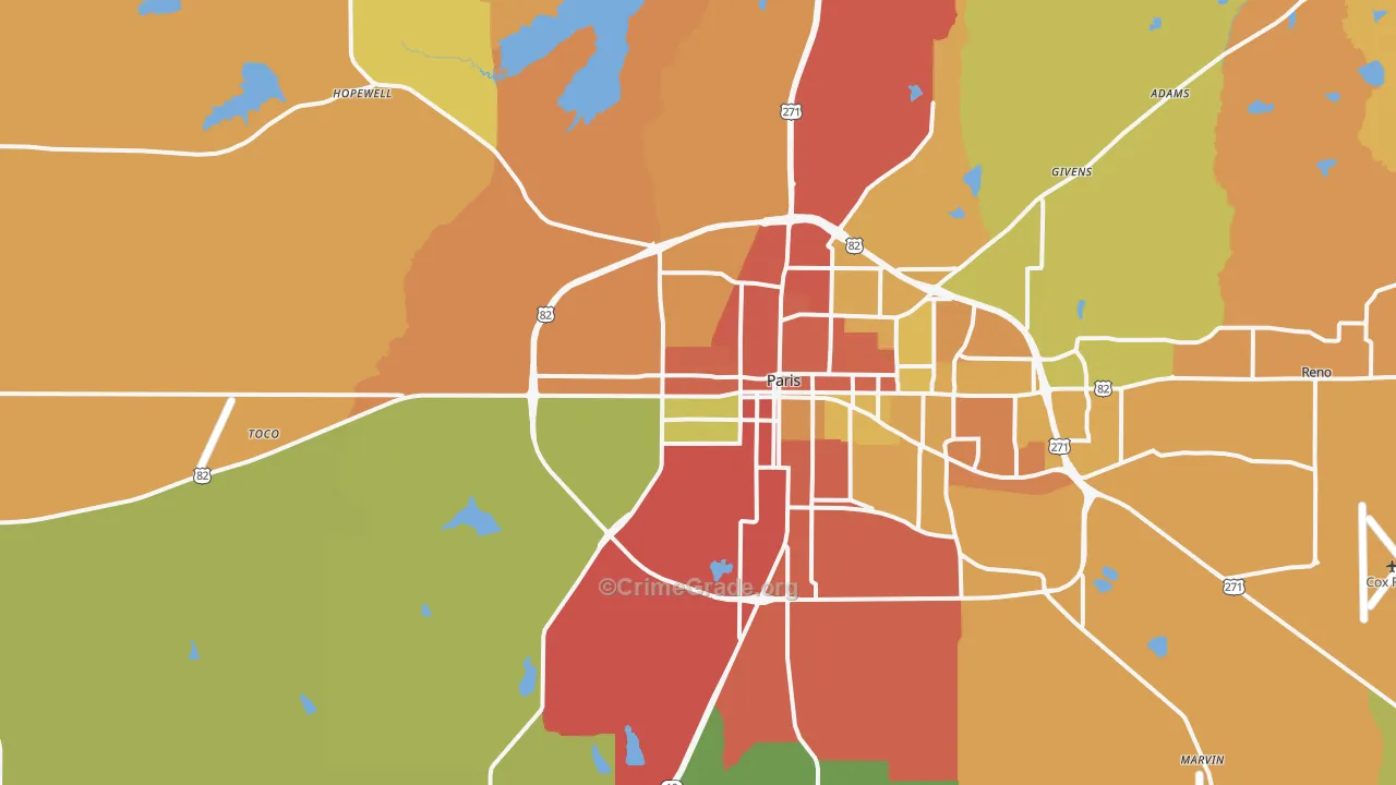 Chicota, TX Map of Assault Rates