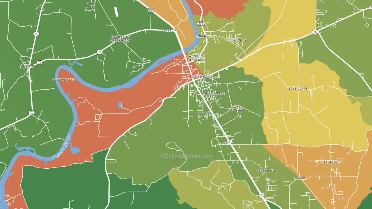 Childersburg, AL Map of Assault Rates