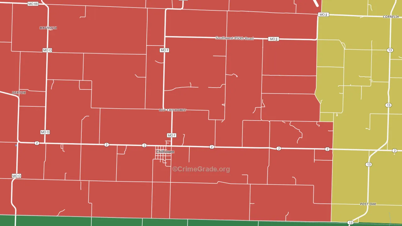 Chilhowee, MO Map of Assault Rates