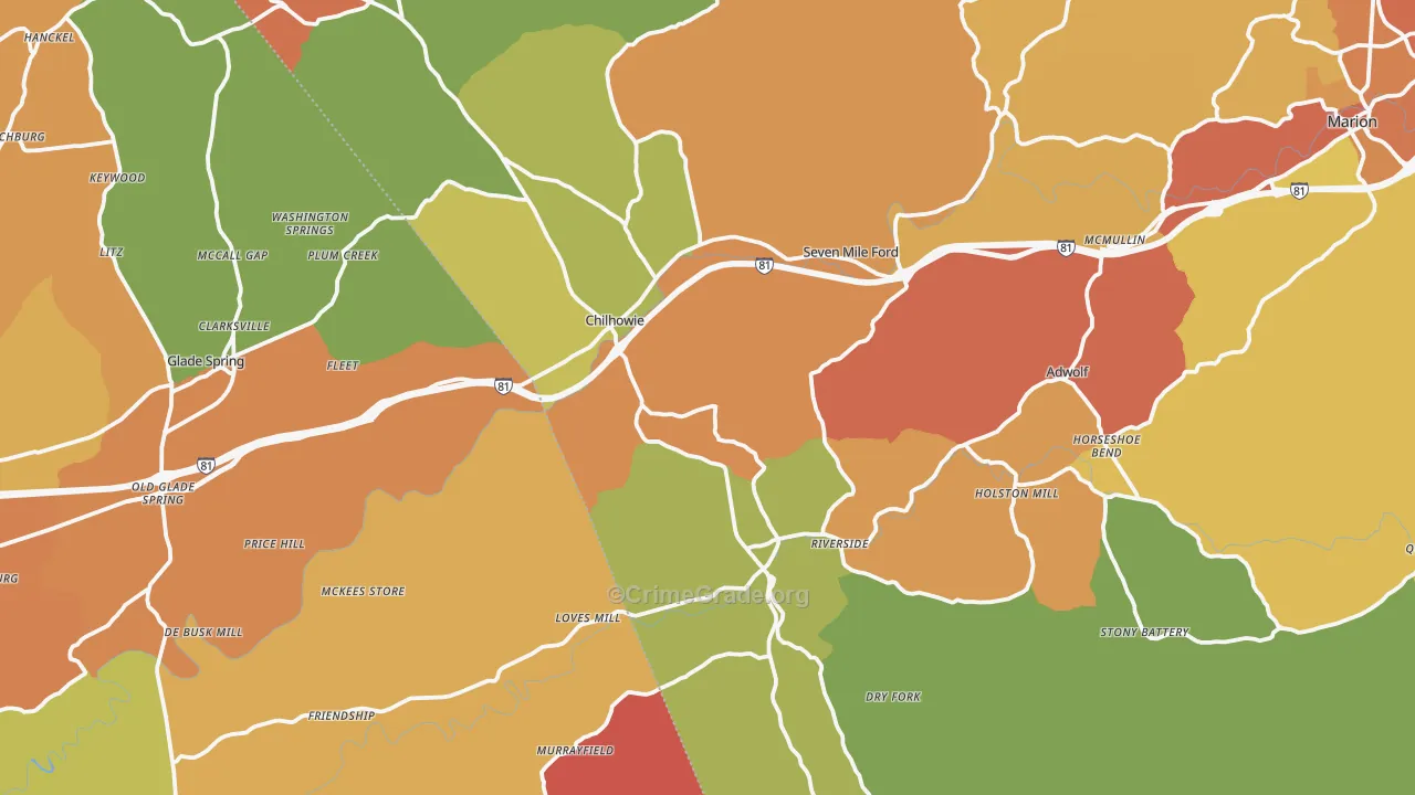 Chilhowie, VA Map of Assault Rates