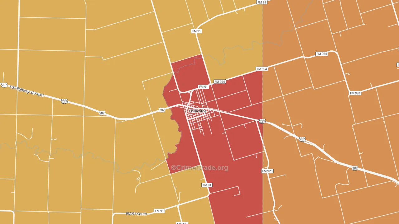 Chillicothe, TX Map of Assault Rates