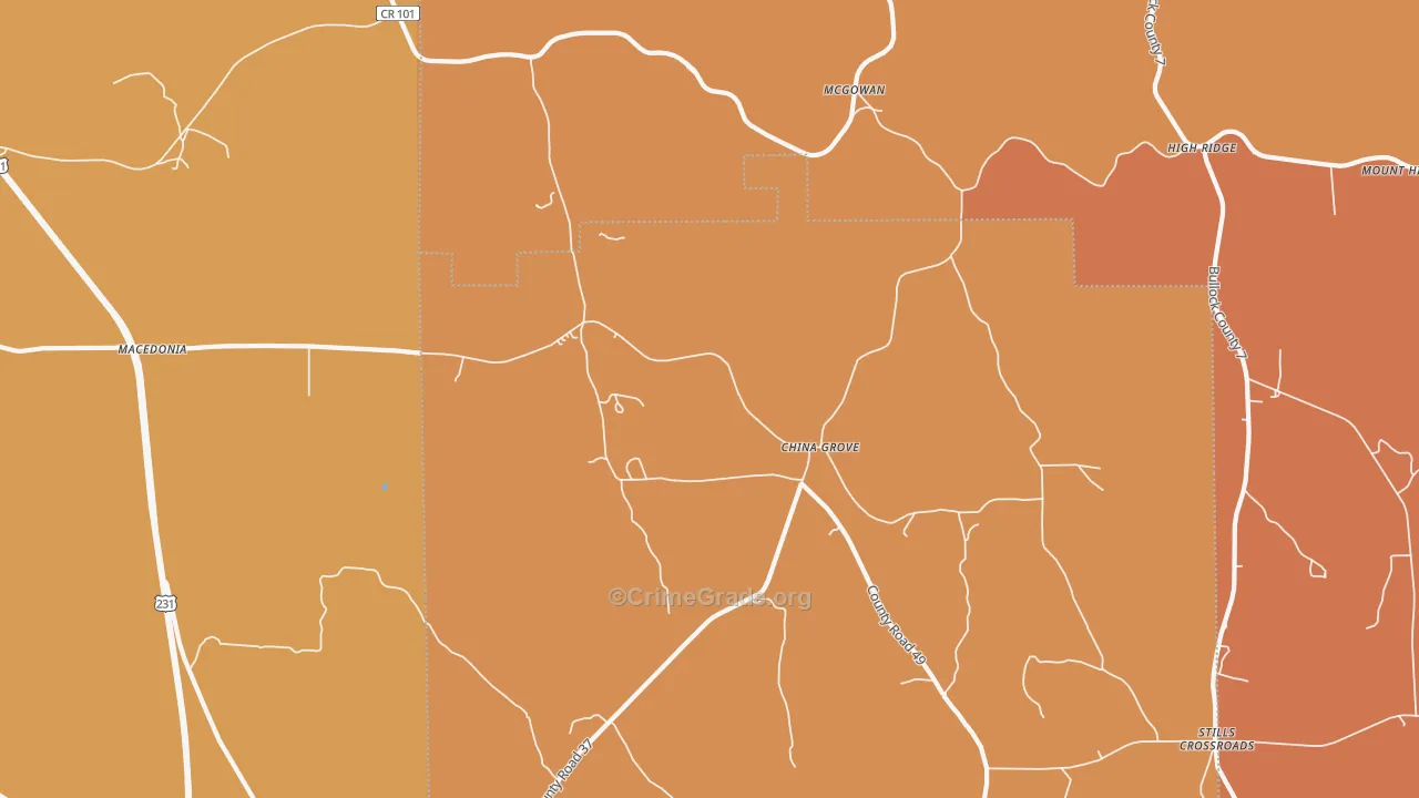 China Grove, AL Map of Assault Rates