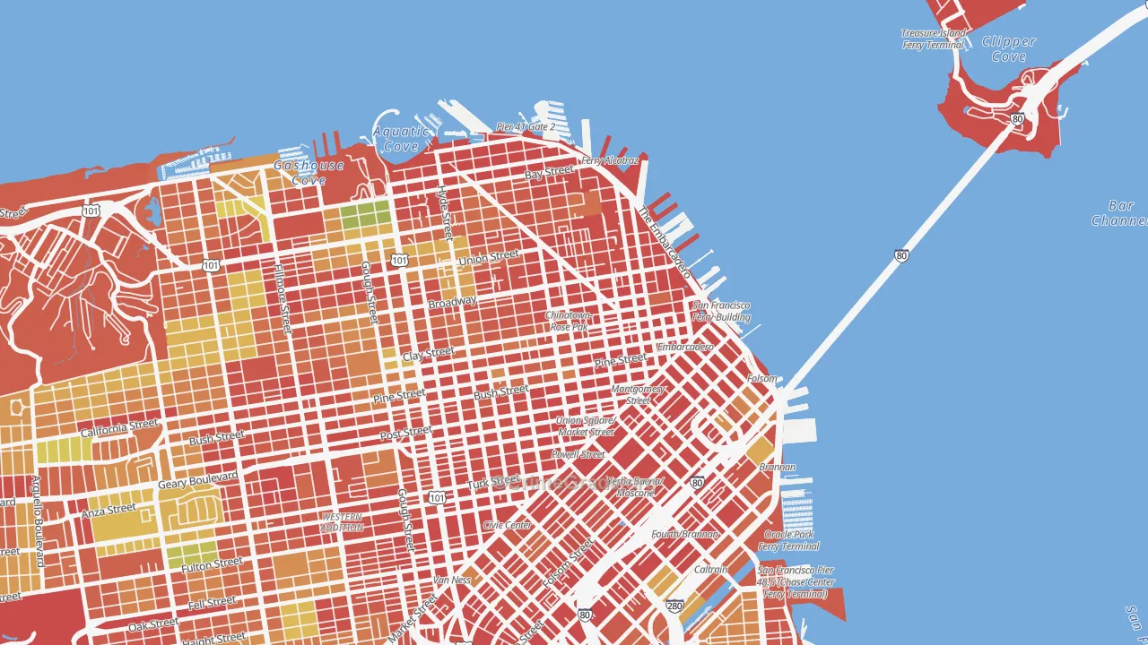 Chinatown-San Francisco, San Francisco, CA Map of Assault Rates