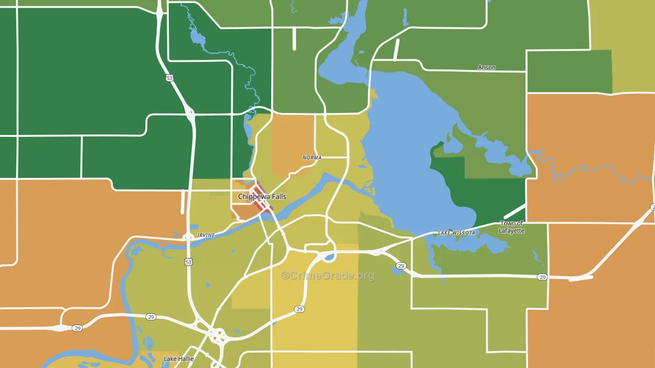Chippewa Falls, WI Map of Assault Rates