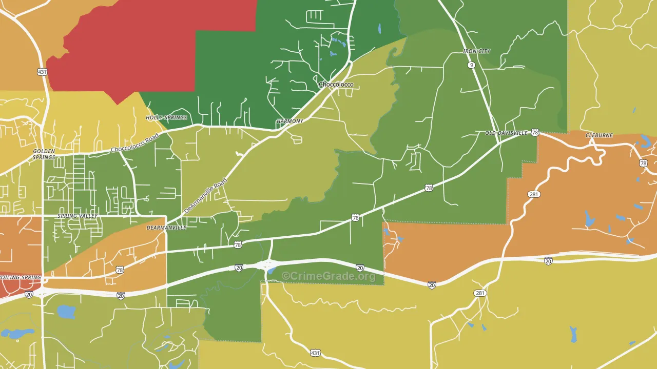 Choccolocco, AL Map of Assault Rates
