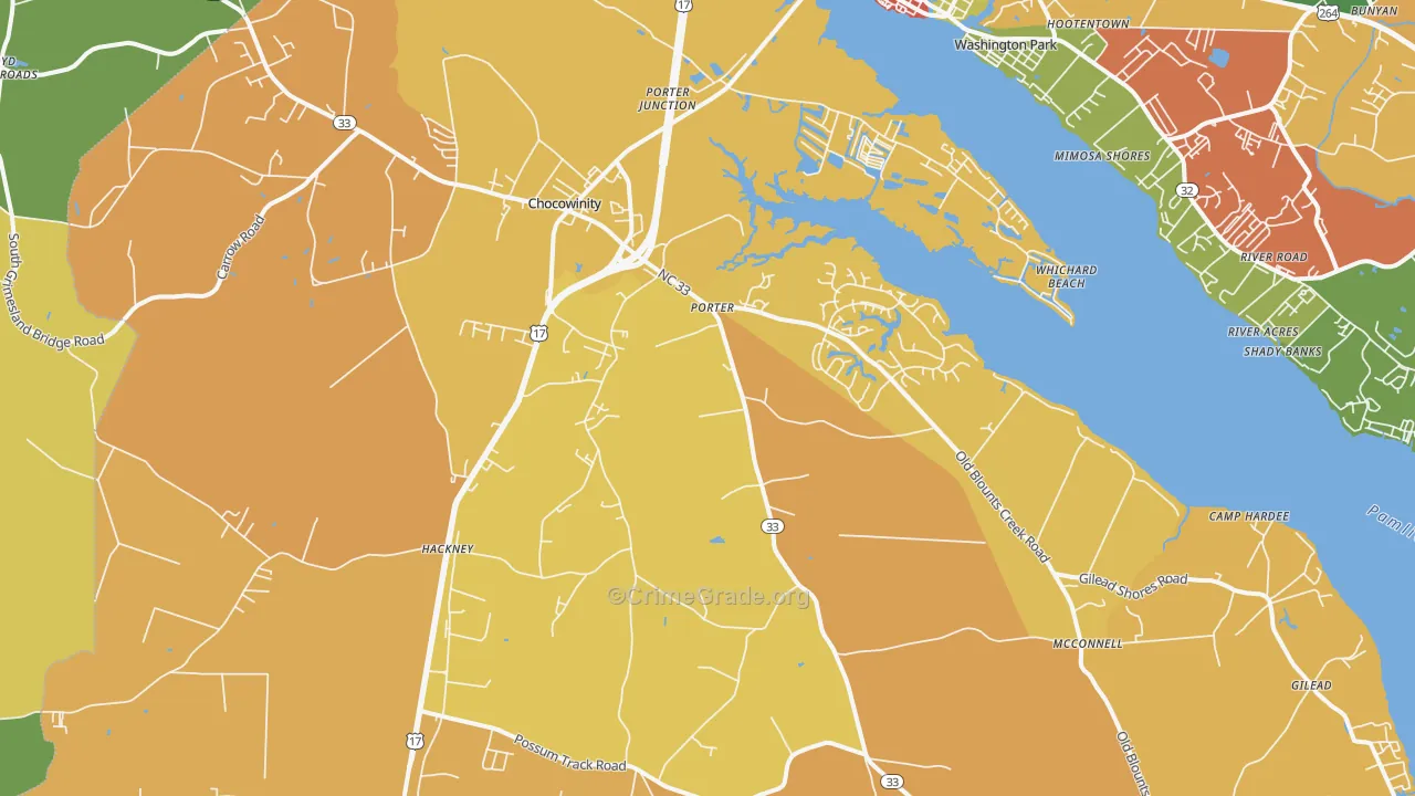Chocowinity, NC Map of Assault Rates