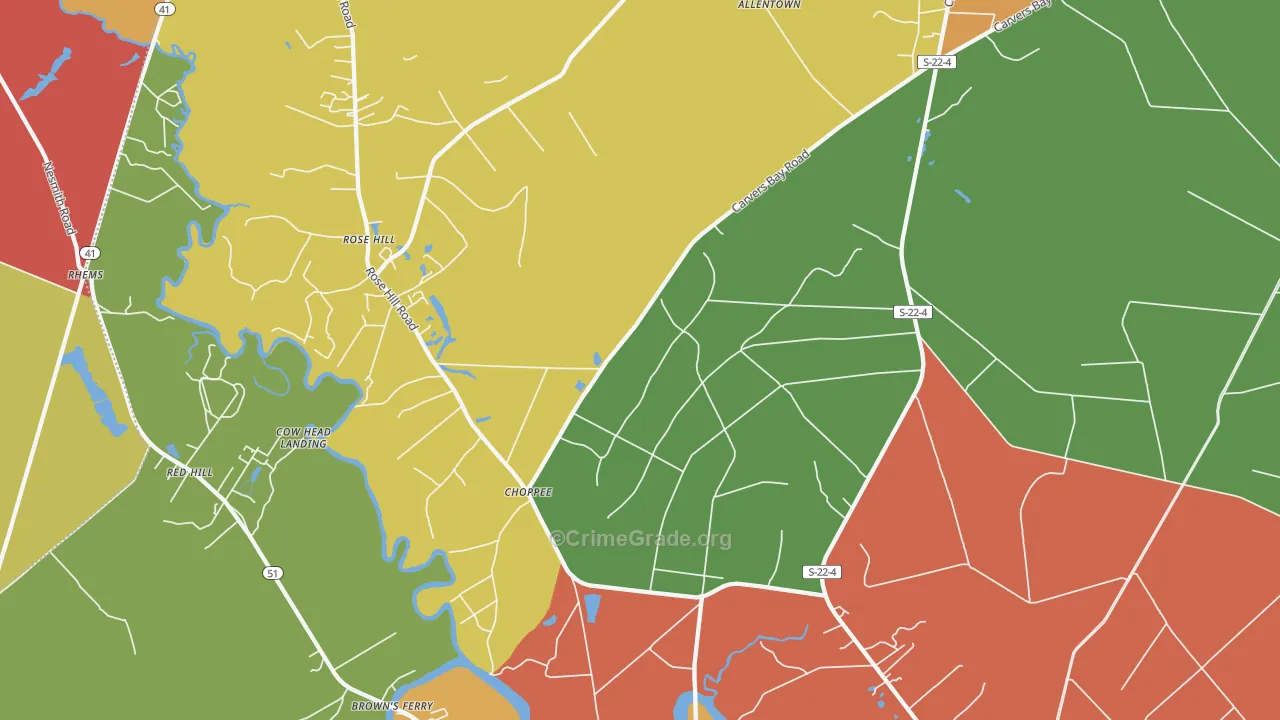 Choppee, SC Map of Assault Rates