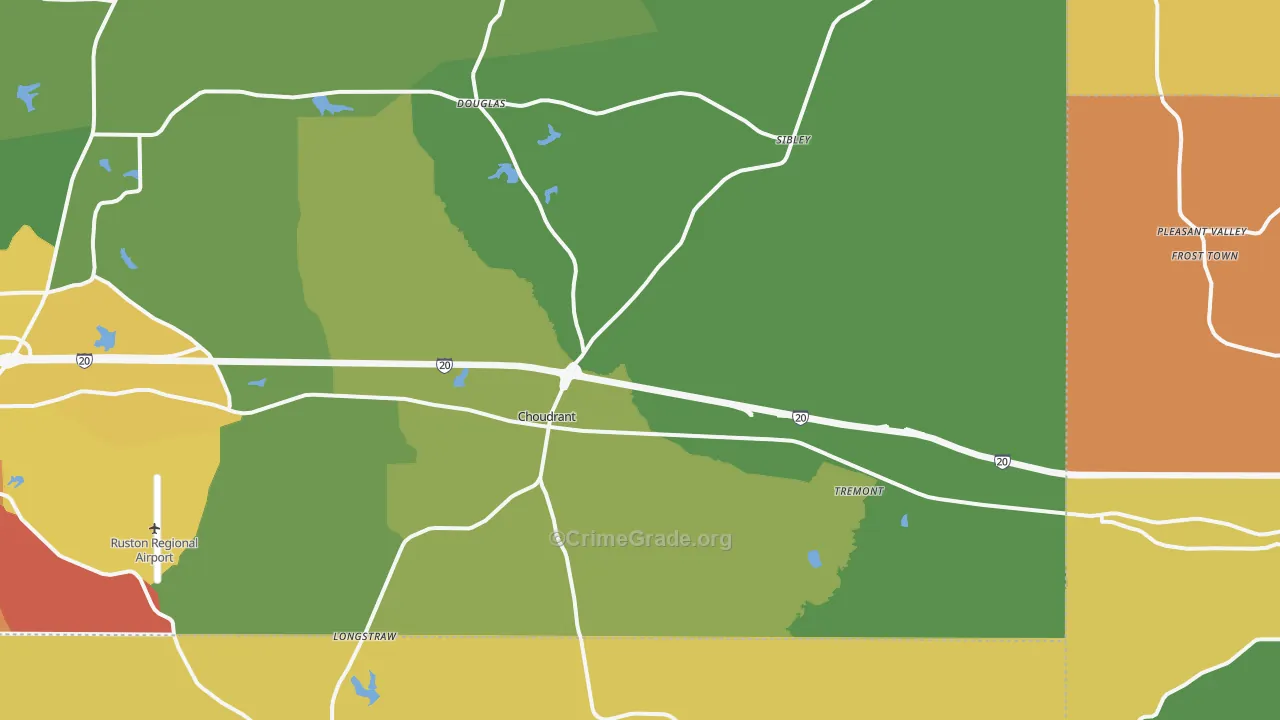 Choudrant, LA Map of Assault Rates