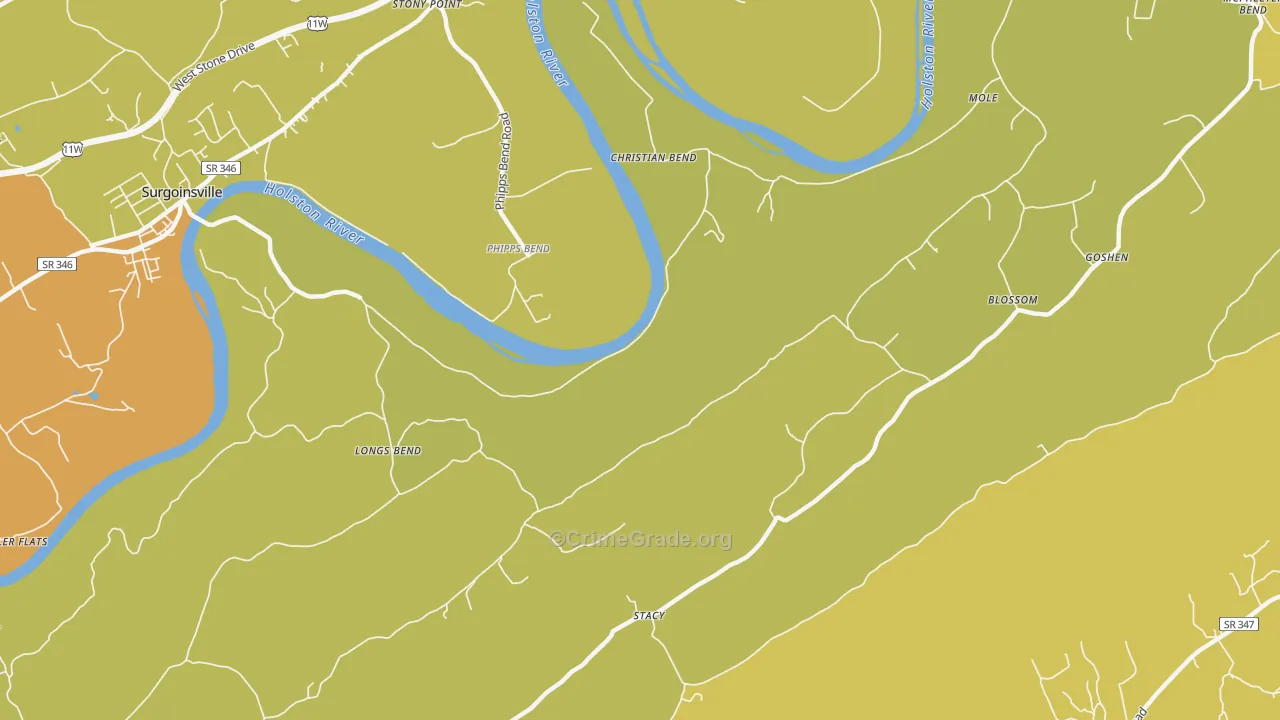 Christian Bend, TN Map of Assault Rates